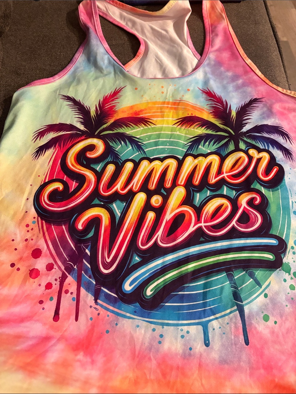 SHEIN Multicolor "Summer Vibes" Tie-Dye Tank Top
